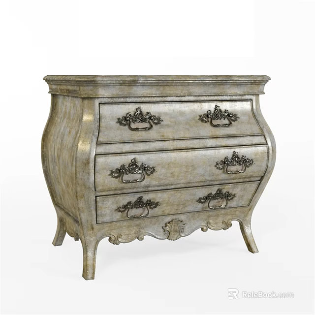 Vintage Carved Wooden Chest of Drawers With Decorative Handles and Curved Design 3d model 