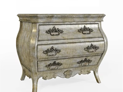 Vintage Carved Wooden Chest of Drawers With Decorative Handles and Curved Design 3d model