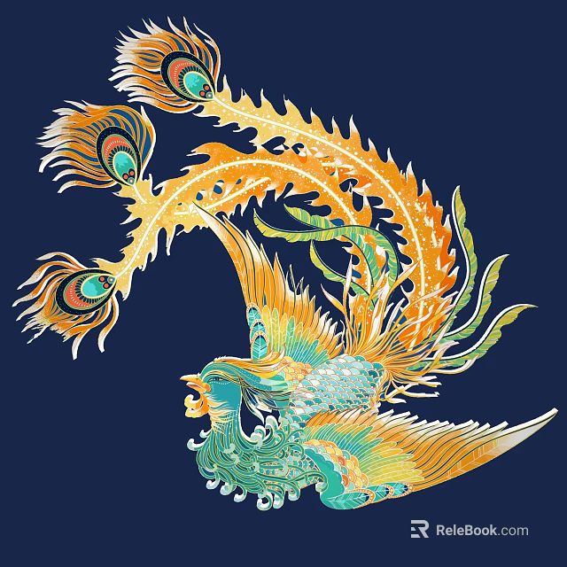 Elegant Intricate Phoenix Carving Art With Colorful Feathers And Traditional Design 3d model 