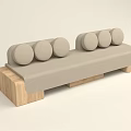 Modern Multi Person Sofa With Wooden Frame And Round Light Beige Cushions 3d model