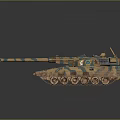 Military Combat Tank With Brown Blue Camouflage Pattern And Armored Turret
