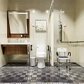 Modern Hospital Outpatient Ward Interior With Wooden Furniture And Curtains