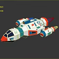3D Cartoon Style Spaceship Model With White Blue Red Design And Engines