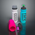 Colorful Reusable Water Bottles With Geometric Pattern FISU Logo And Flip Lids In White Blue Pink