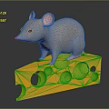 Cute Gray Mouse Standing On Yellow Cheese With Holes In 3D Render
