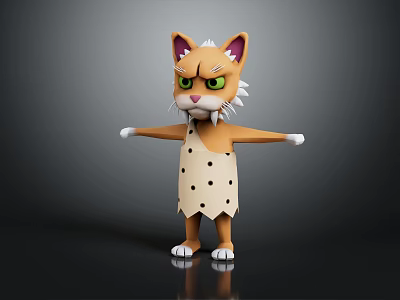 Cartoon Cat Character With Orange White Fur Green Eyes And Polka Dot Dress Arms Outstretched 3d model