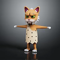Cartoon Cat Character With Orange White Fur Green Eyes And Polka Dot Dress Arms Outstretched