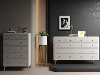 Modern Interior With Gray And White Dressers Drawers Handles Plants And Decor 3d model