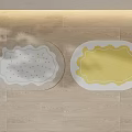 Stylish Oval Shaped Rugs With Scalloped Edges Light Gray Gold Dots And White Yellow Design For Home Decoration