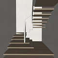 Modern Indoor Staircase With Floating Wooden Steps And White Handrail