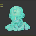 Futuristic Mechanical Robot Head 3D Model With Metallic Texture And Red Eyes