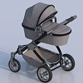 Gray and Beige Baby Stroller With Canopy Comfortable Seat And Metal Frame Wheels