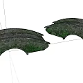 Two Traditional Moss Covered Stone Arch Landscape Bridges With Curved Design