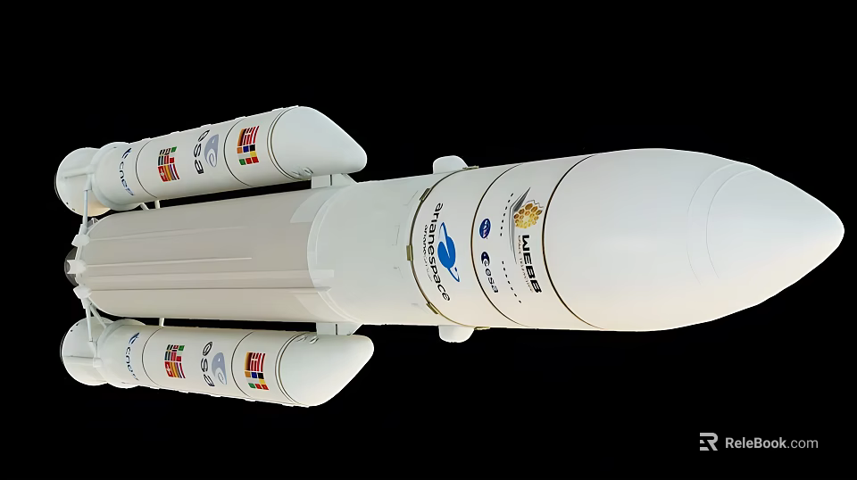 Atlas V Rocket With Multiple Boosters And Company Logos On Black Background 3d model 