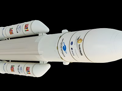 Atlas V Rocket With Multiple Boosters And Company Logos On Black Background 3d model