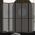 Modern Multi Panel Room Divider With Black Frame Transparent Panels And Circular Design 3d model