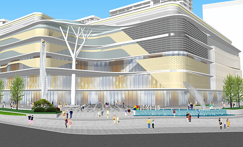 Commercial landscape of modern shopping mall 3d model