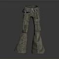 Brown Cargo Pants With Multiple Pockets Flared Legs And Belt Design 3d model