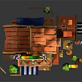 Cartoon Whimsical Beer Tavern Scene With Red Roof Wooden Structure Beer Signboard Stairs And Barrels