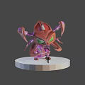 Purple Red Cartoon Monster With Green Eyes Tentacles And Small Figure On White Platform 3d model