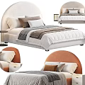 Modern Double Bed With Arched Velvet Headboard Layered Pillows And Bedside Table 3d model