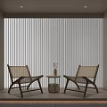 Leisure Sofa Set With Rattan Chairs Small Round Table Vase And Light Minimalist Blinds