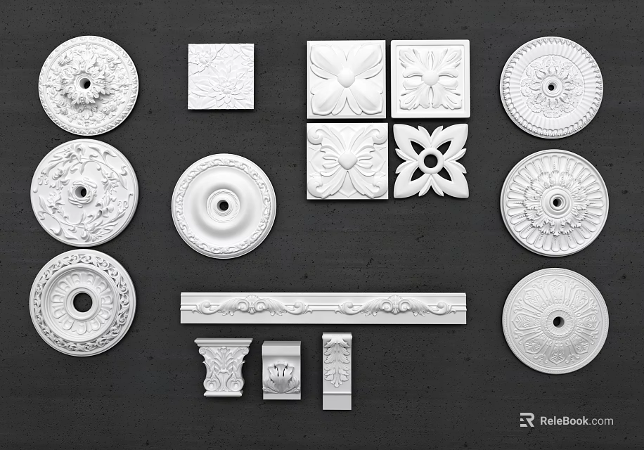 White Chandelier Decorative Accessories With Circular Square Ornate Patterns And Moldings 3d model 