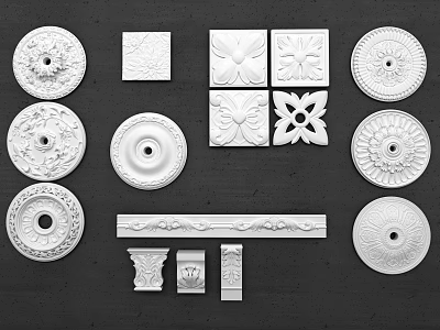 White Chandelier Decorative Accessories With Circular Square Ornate Patterns And Moldings 3d model