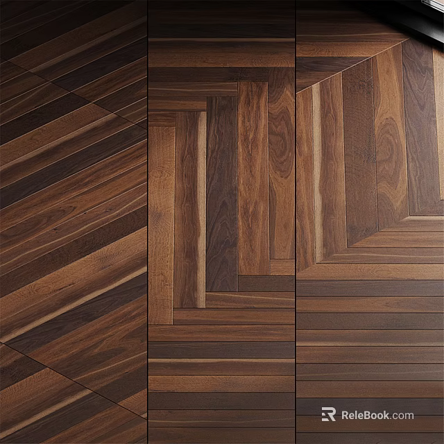 Hardwood Flooring Design Featuring Herringbone And Straight Lay Wood Patterns 3d model 
