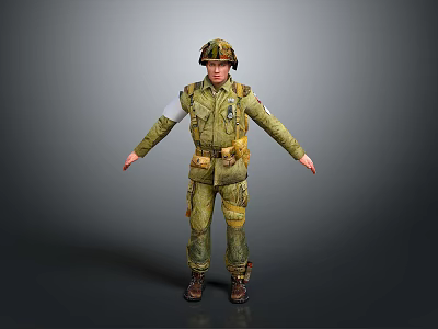 Military Soldier Figure In Green Uniform With Helmet And Gear Standing 3d model