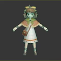 3D Girl Character With Brown Hair Yellow Bow And Orange Cape Standing With Little Rabbit