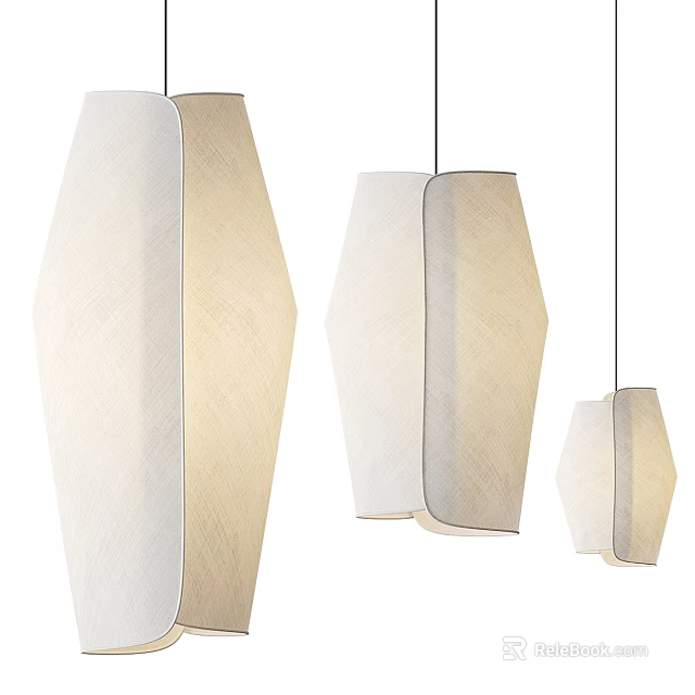 Modern White Fabric Geometric Pendant Lights In Multiple Sizes For Home Decor 3d model 