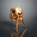 Golden Animal Skull Decorative Piece With Shiny Surface Textured Details And Reflection In Dark Background