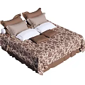 Double Bed With Brown And Beige Patterned Bedding And Pillows In Bedroom 3d model