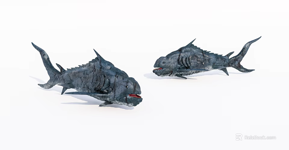 Artistic Fish Sculpture Carving With Detailed Teeth Fins And Textured Surface 3d model 