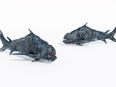 Artistic Fish Sculpture Carving With Detailed Teeth Fins And Textured Surface 3d model
