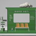 TAI KOO Green Bus Shelter Photo Check In Spot With Cloud Decoration And Yellow Seats
