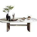 Modern Oval Coffee Table With Marble Top Metal Base And Decorative Items 3d model