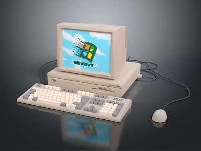 Vintage Desktop Computer with Windows 95 Monitor Tower Keyboard and Mouse 3d model