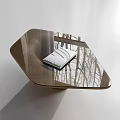 Modern Coffee Table With Glass Top Wooden Base And Small Potted Plant On Books