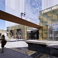 Modern Commercial Landscape With Contemporary Glass Facade Building Green Lawn Shrubs And Trees