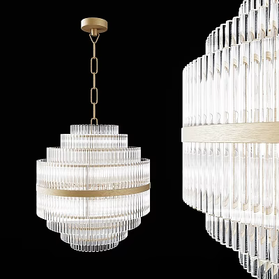 Elegant Modern Layered Crystal Chandelier With Gold Accents And Transparent Glass Shades 3d model