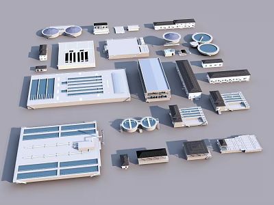 Industrial Factory Building Models With Various Structural Designs And Components 3d model