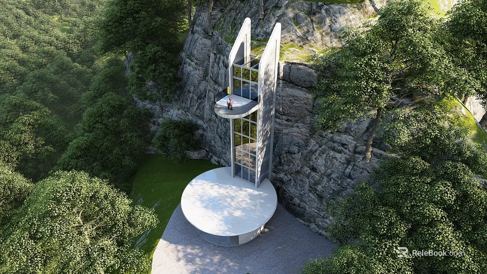 Scenic Road Facilities With Circular Platform On Cliffside In Green Mountain Forest Area 3d model 