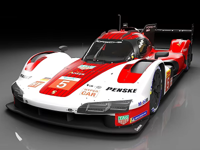 Red and White Racing Car with Penske Logo Number 5 and Aerodynamic Design 3d model