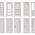White Interior Hinged Doors With Various Panel And Glass Insert Designs 3d model