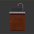 Wooden Kitchen Sink Cabinet With Stainless Steel Double Sink Faucet And Dish Rack