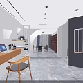 Modern Living Room Interior Design With Curved Walls White Lines TV And Coffee Table