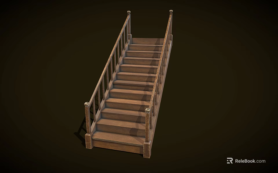 Wooden Staircase With Classic Design And Elegant Wooden Handrails And Steps 3d model 
