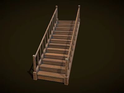 Wooden Staircase With Classic Design And Elegant Wooden Handrails And Steps 3d model